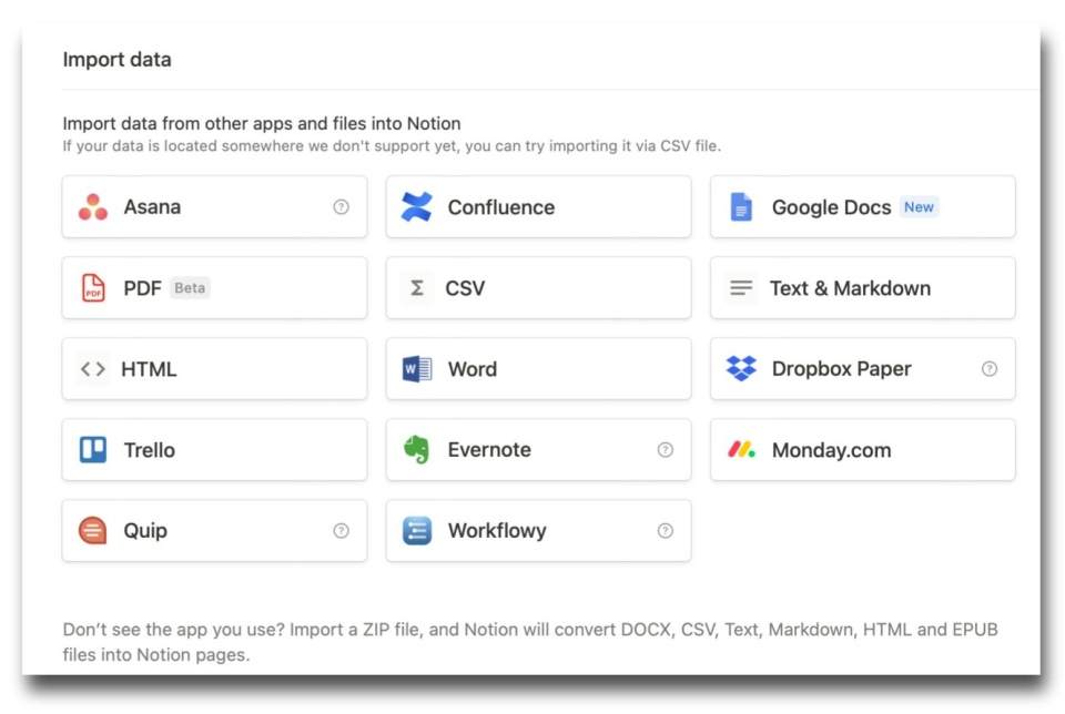 Importing in Notion