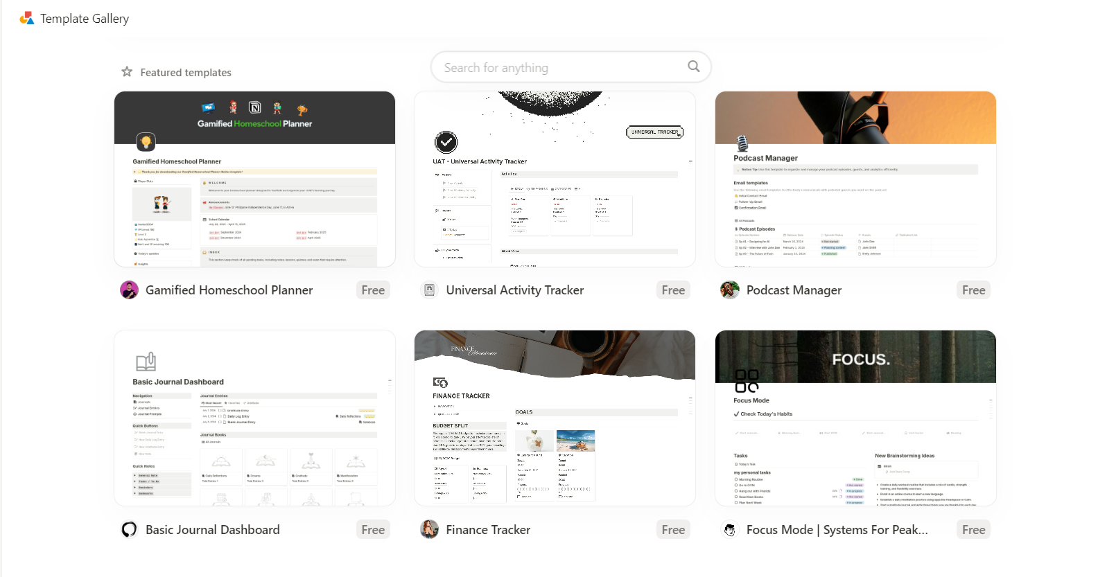 Notion Template Gallery