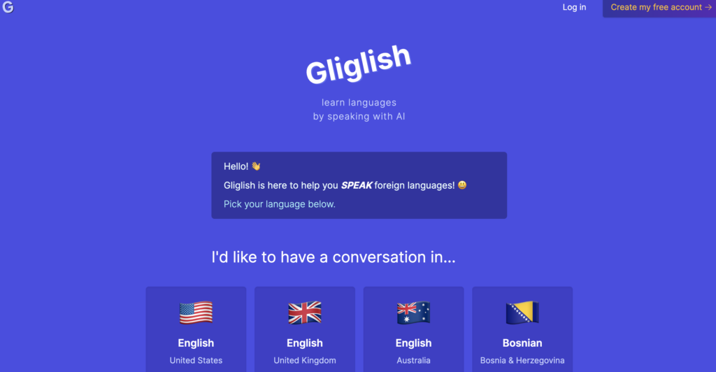 інтерфейс додатку Gliglish