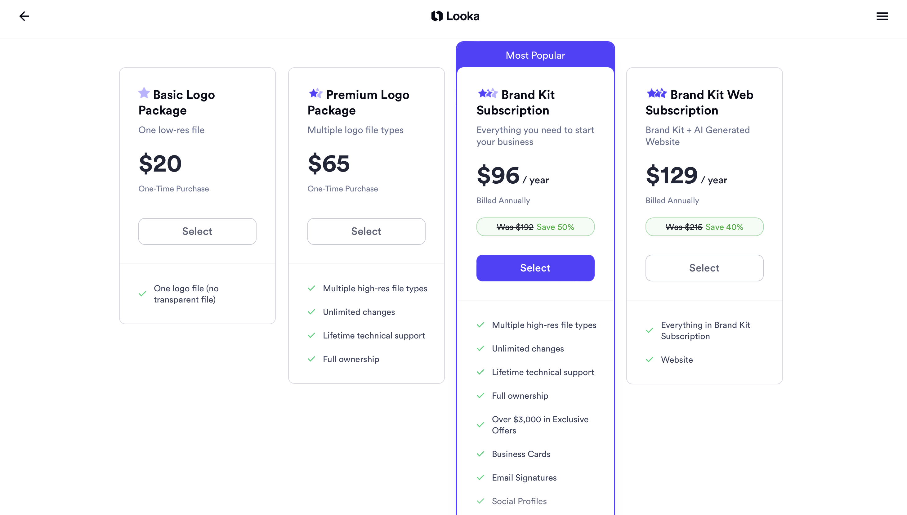 Choose a package Looka ai