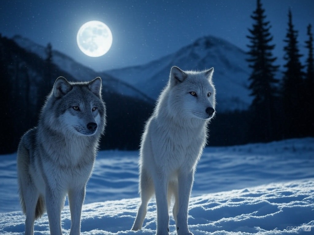 Два вовки під місяцем