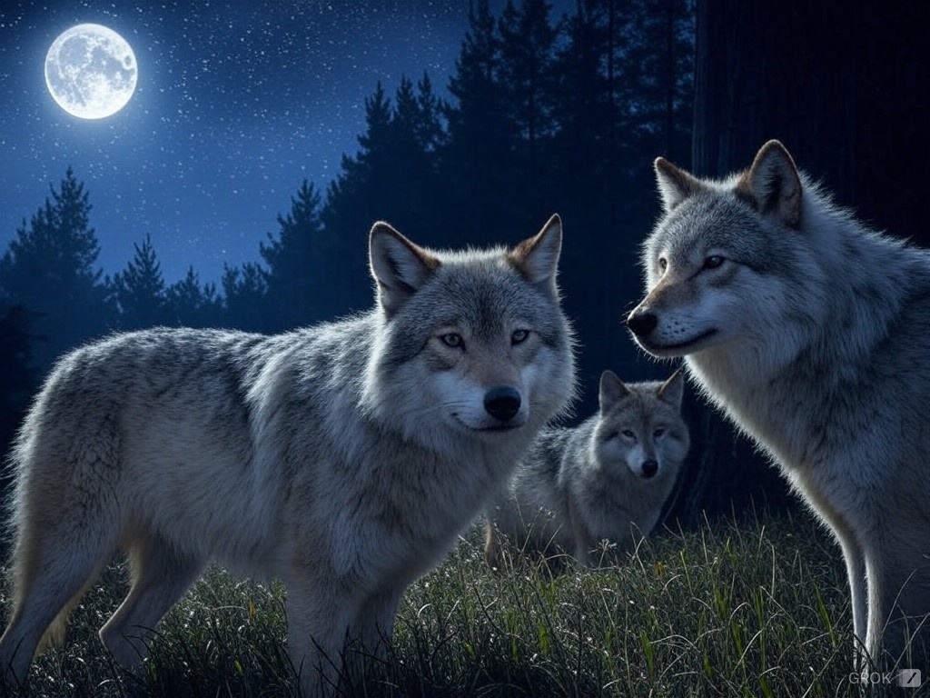 Два вовки під місяцем