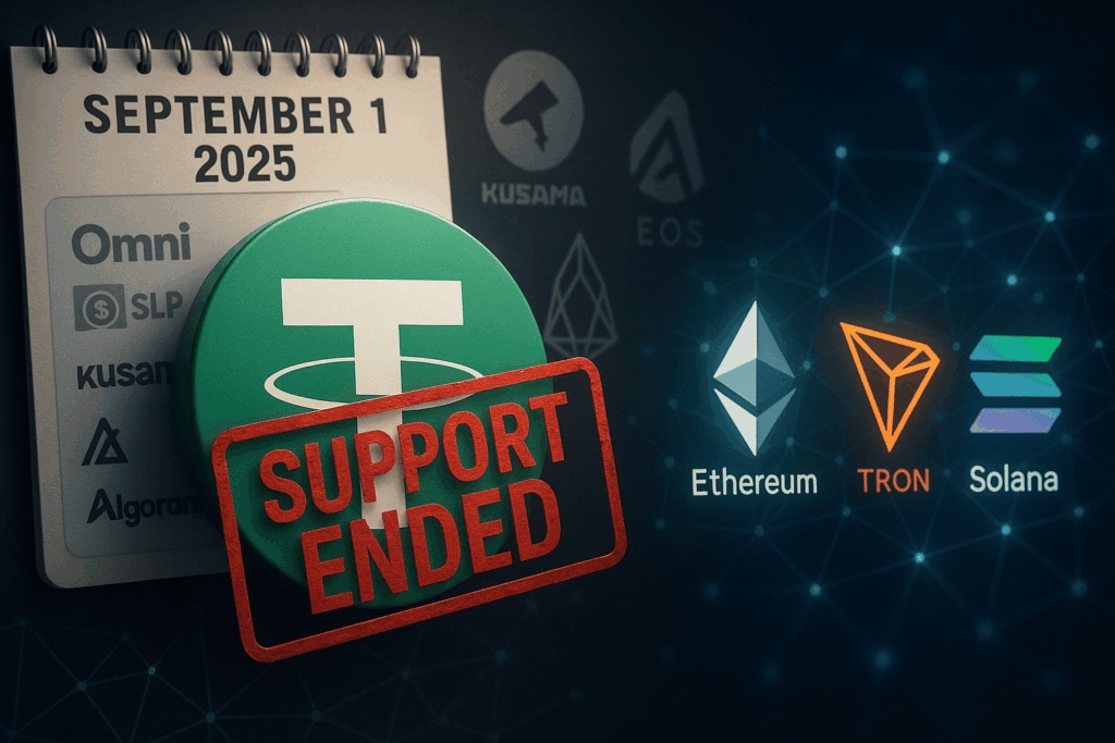 Tether припинить підтримку USDT на п’яти блокчейнах з вересня: що це означає для користувачів